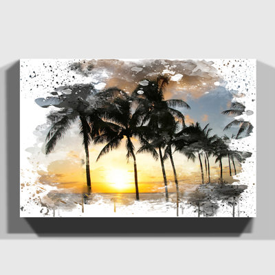Seascape Hawaii Sunset Palm Trees - Wall Art