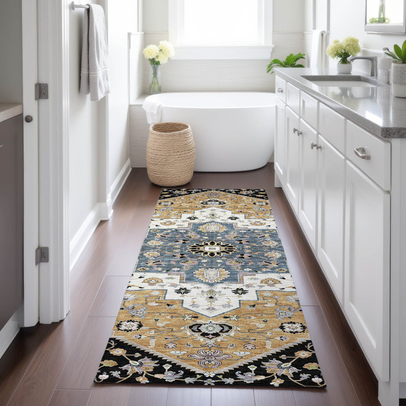 Machine Washable Indoor/Outdoor Chantille ACN2533 Traditional Rug, Runner 2'3" x 7'6", Black