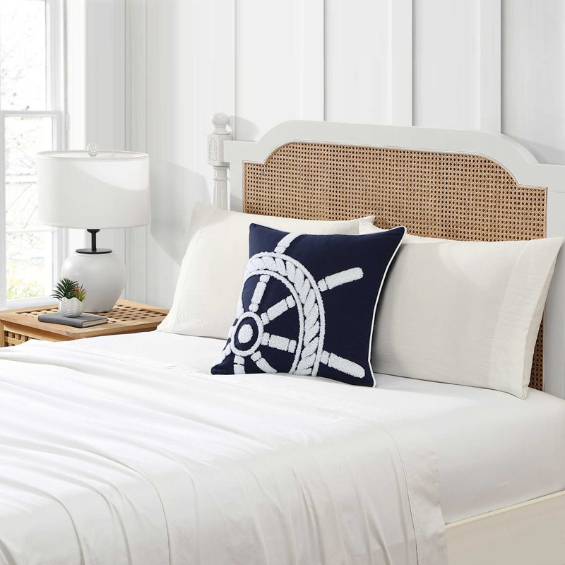 Nautica Ships Wheel Blue Cotton Throw Pillow, Ships Wheel Blue