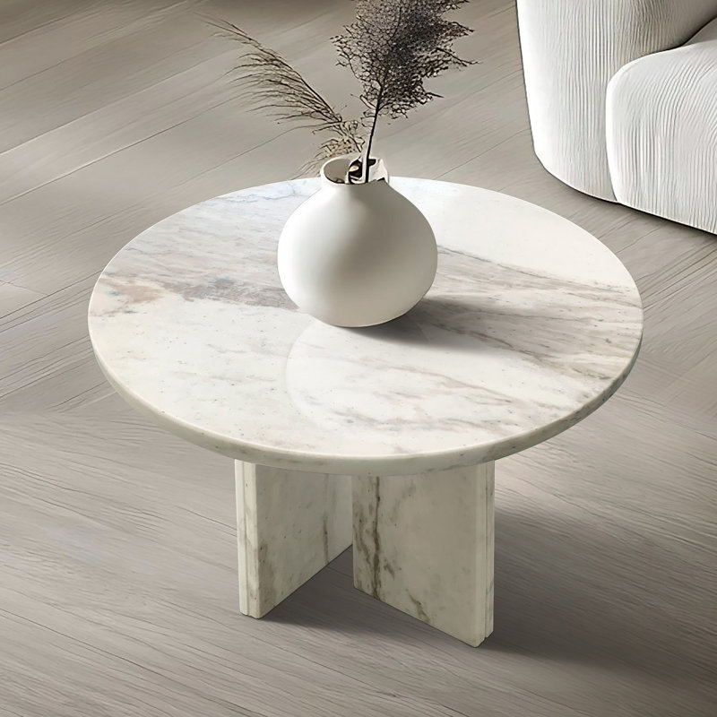 Table d'appoint ronde semi-polie en marbre, table d'appoint, petite table, marbre véritable, marbre véritable