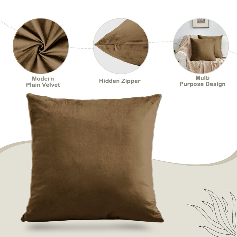 Square Scatter Velvet Cushion Cover ( Set of 4 ), Brown