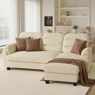 88" Mid-Century Modern Chenille Upholstered L-Shaped 3 Seater Sofa