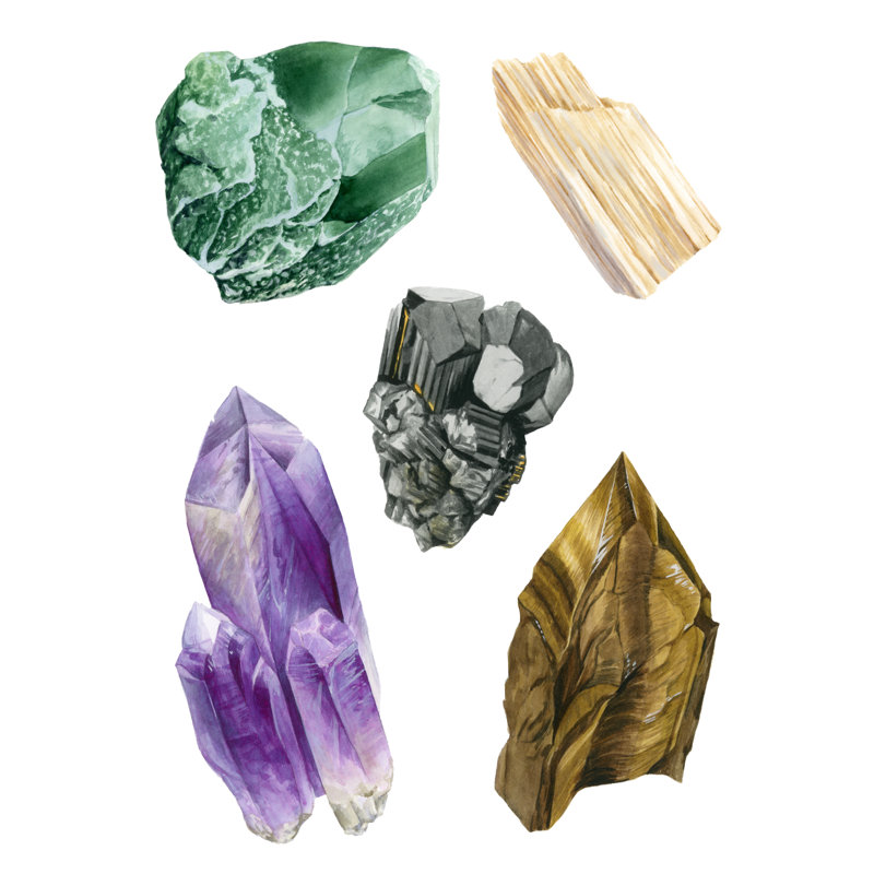 Healing Crystals II by Grace Popp - Painting Print, 30cm H x 20cm W, Black Floater Framed