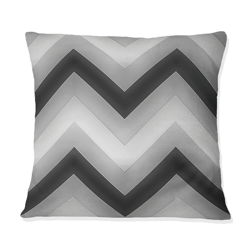 Coussin décoratif noir à motif de chevrons gris et moderne, H 18 po x l 18 po