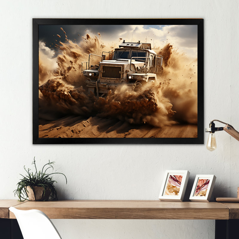 Camion militaire, guerre mécanisée sur toile, H 30 po x l 40 po x P 1,5 po, Cadre simple noir