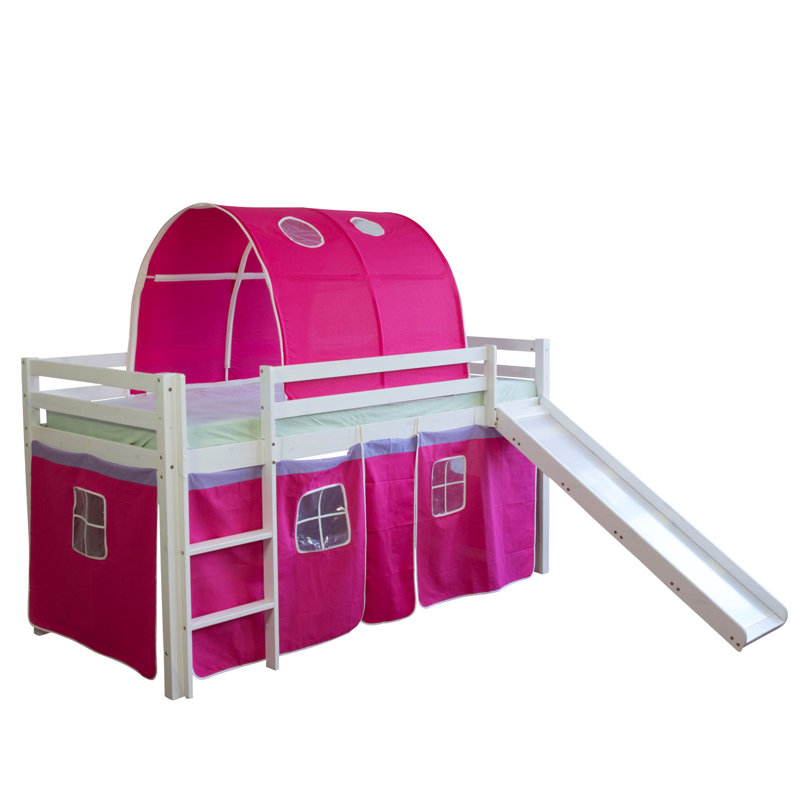 Alyce European Single (90 X 200Cm) Solid Wood Low Loft Bed by Zoomie Kids, Dark Pink