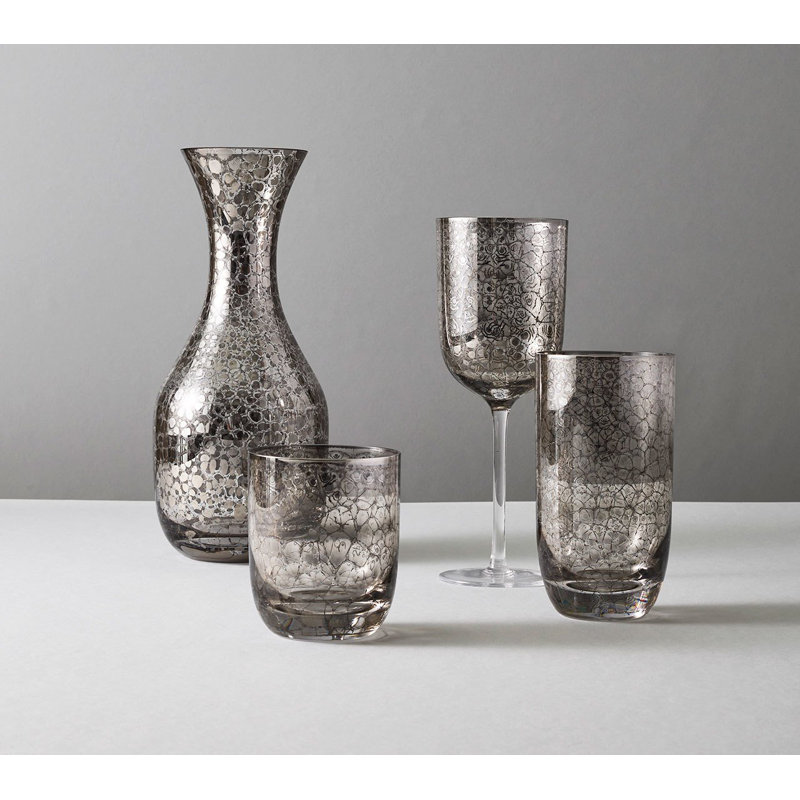 Crackle 16 oz. Glass Goblet, Platinum