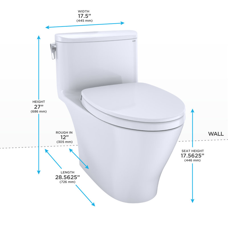 TOTO® Nexus® 1G® One-Piece Elongated 1.0 GPF Universal Height Toilet with CEFIONTECT® and SS124 SoftClose Seat, WASHLET®+ Ready, Cotton White