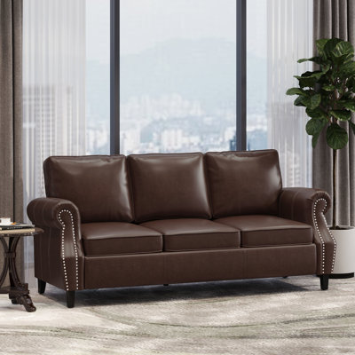 3 Seat Faux Leather Futon , Contemporary Design, Nailhead Details, Birch Wood 3 Couch, Style,