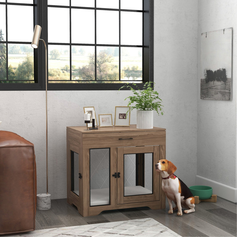 Mobilier pour cage de chien avec tiroir organisateur, pour chiens de taille moyenne, coussin brun pour un repos paisible