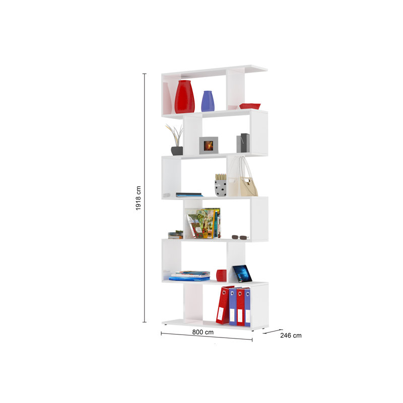 Biljana 192cm H x 80cm W Geometric Bookcase, White, 191.8cm H x 80cm W x 24.6cm D