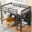 Lit mezzanine simple avec 8 tablettes de rangement ouvertes et échelle intégrée-1844076616