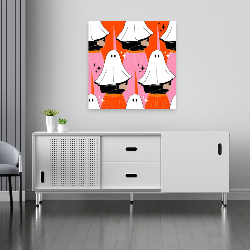 Whimsical Halloween Ghosts Colorful Modern Playful Landscape Nature Wall Art Print 1 Piece Wrapped Canvas Wall Art