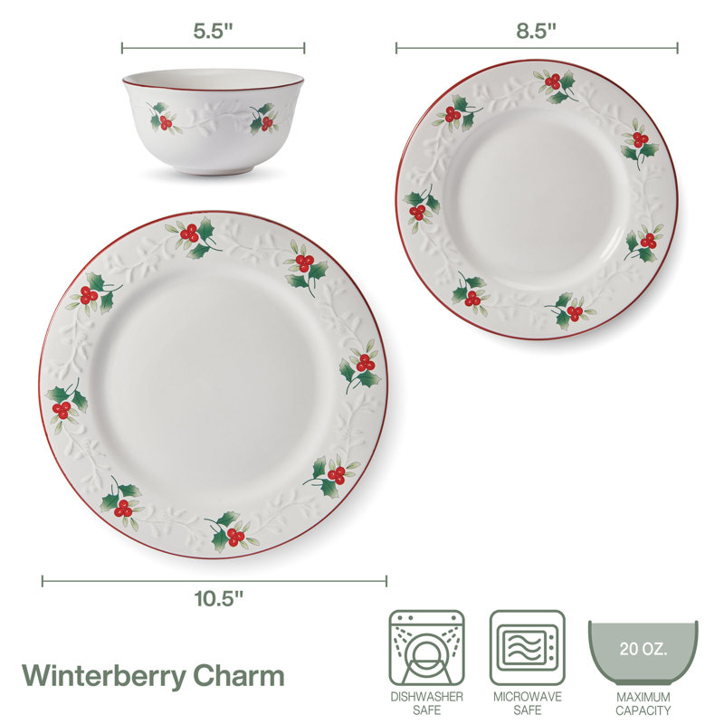 Service de table 12 pièces Pfaltzgraff Winterberry Charm, service pour 4 