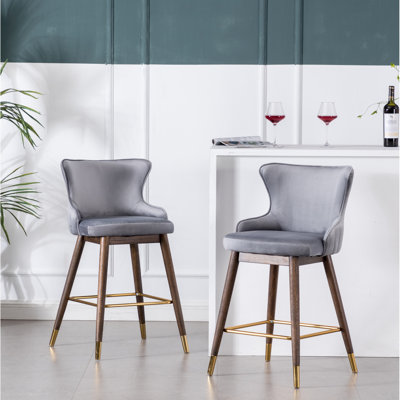 2 tabourets de comptoir gris, revêtus de tissu texturé chic et rembourrés de mousse dense