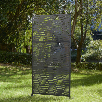 Geometric Privacy Screen Fence Panel Room Divider with Riser Feet by Glitzhome