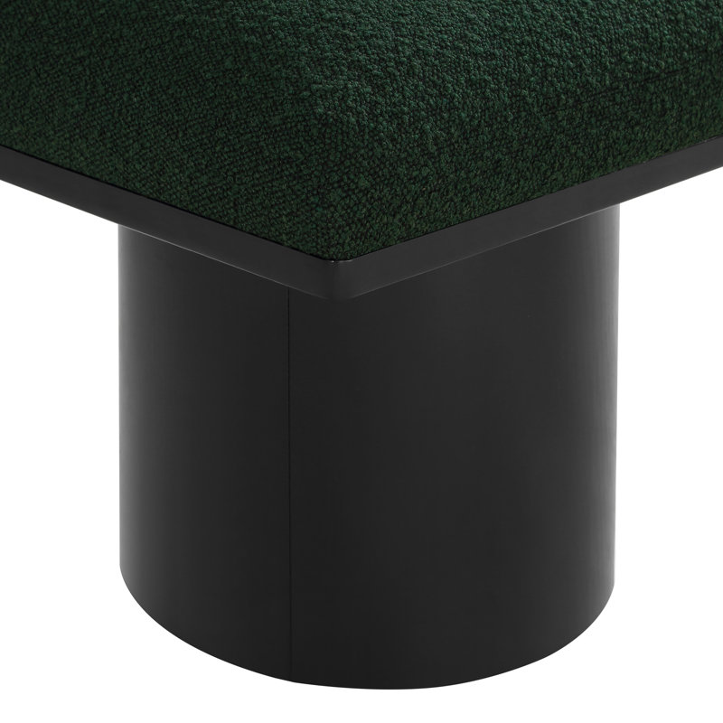 Banc rembourré Horatia, Tissu bouclé vert, H 17,5 po x l 93 po x P 18 po, Noir, noir, noir, noir
