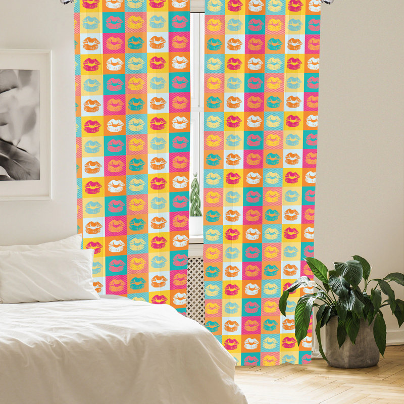Multicolor Kiss Print Polyester Rod Pocket Curtain Panels, 28" x 63", Set of 2