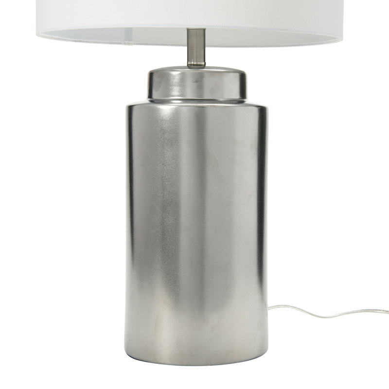 Glam Stoneware Lamp with Linen Shade, Silver