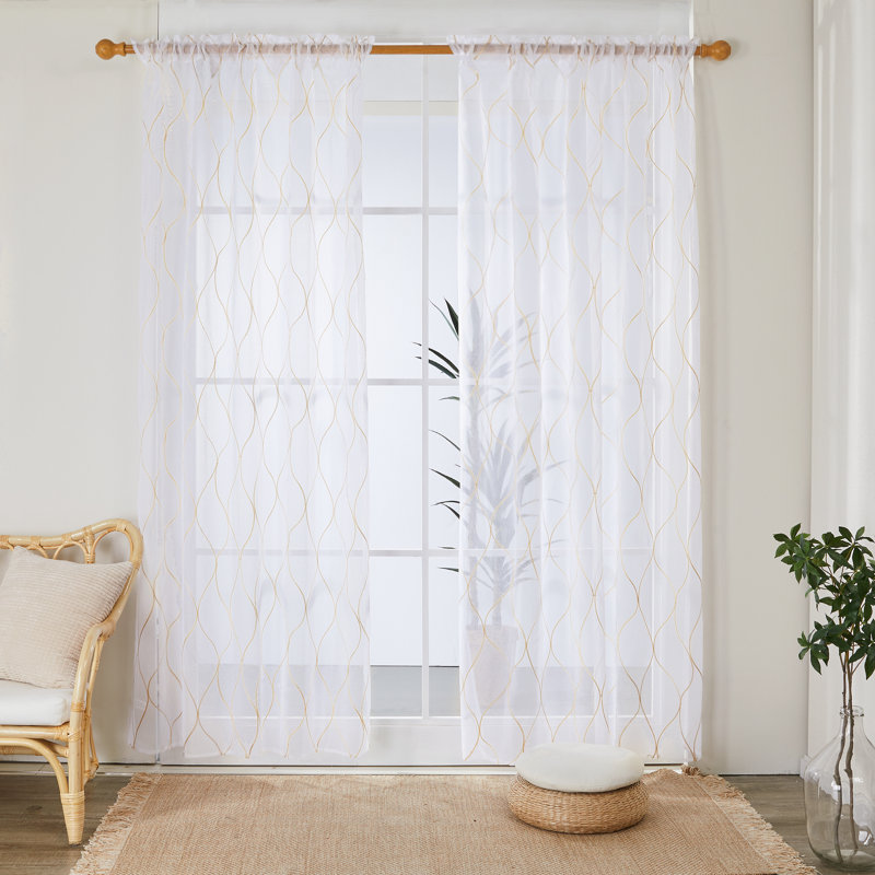Bravar Sheer Curtain Pair, Beige, 52" W x 84" L