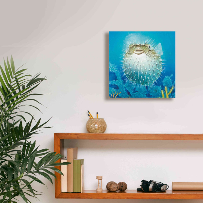 «Puffer Fish» par Durwood Coffey, art mural sur toile, H 12 po x l 12 po x P 0,75 po