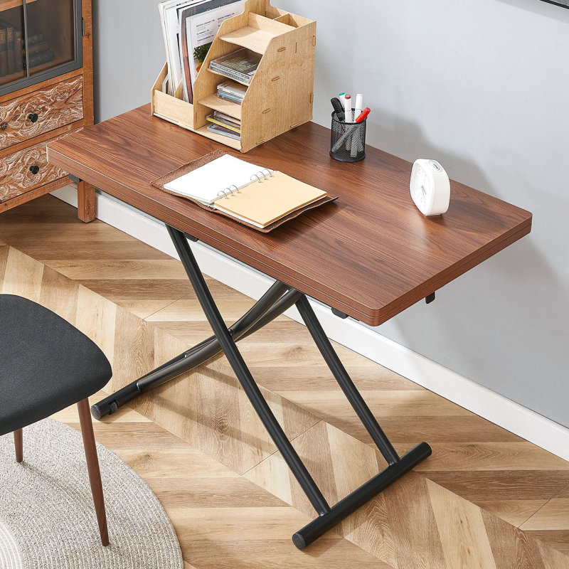 Table élévatrice multifonctionnelle moderne avec pieds en bois aggloméré de 0,8 pouce d'épaisseur et pieds en métal, peut être utilisée comme coiffeuse, table basse, table de salle à manger et table de bureau