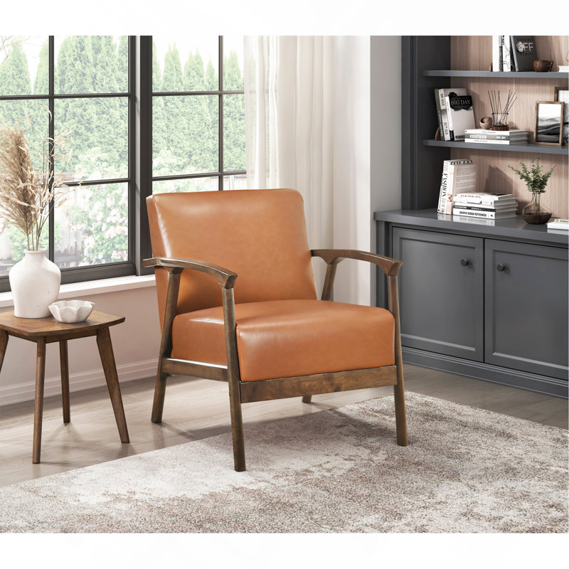 Chaise d'appoint rembourrée en similicuir brun avec coussin d'assise 1 pièce