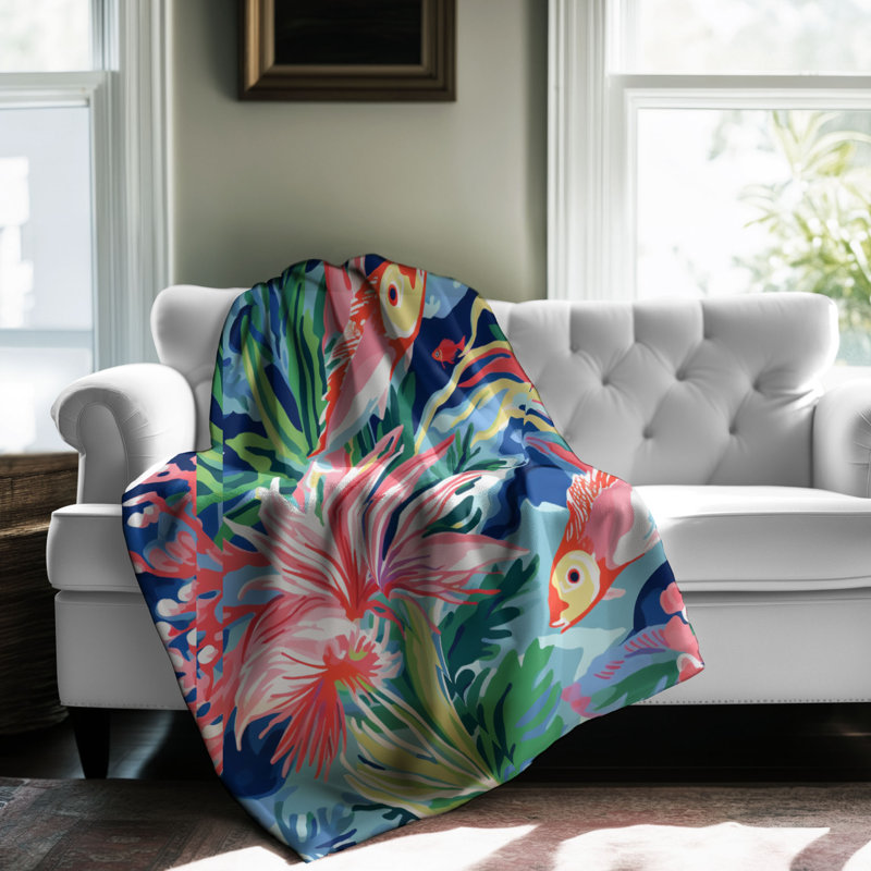 Motif de balise maritime - 1 pièce Sherpa Premium, L 60 po x L 80 po, Motifs de poisson chics