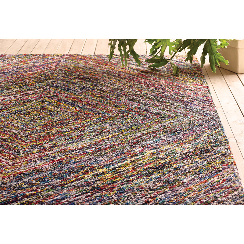 Tapis rouge / rose en coton touffeté à la main Anaheim, Rectangle 8 pi x 10 pi