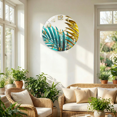 "Tropical Leaves", horloge murale en verre
