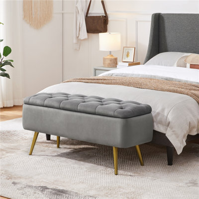 Himel Modern Upholstered Storage Bench with Metal Legs,  Velvet Tufted  Flip Top Ottoman Bench