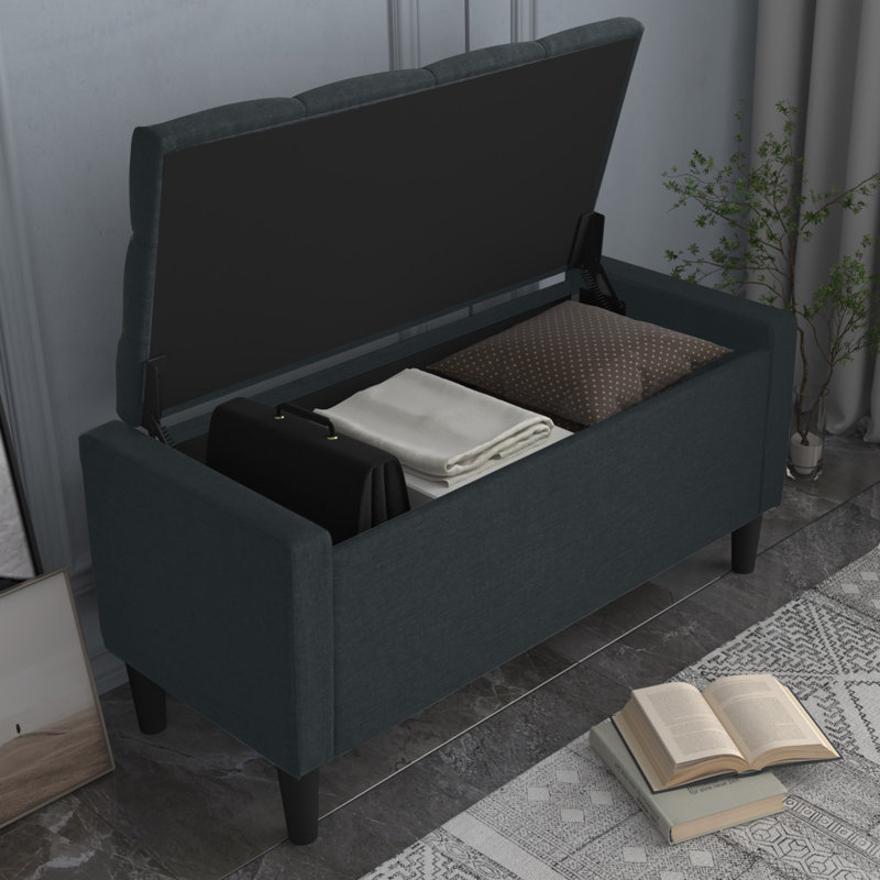Banc de rangement rembourré Friesen, H 19,4 po x l 42 po x P 18,3 po, Gris foncé