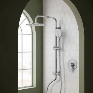 Système de douche mural à pression équilibrée, pomme de douche à pluie 10 "avec douchette coulissante