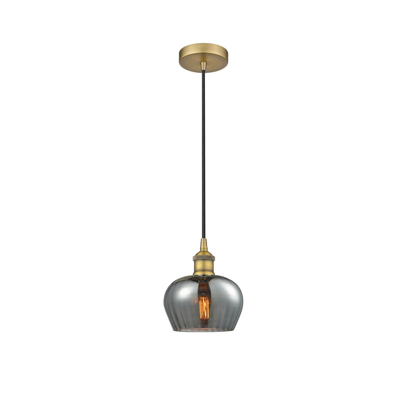 Luminaire suspendu simple à 1 lumière Noille, Brun, Laiton brossé, H 11,5 po x l 11 po x P 11 po