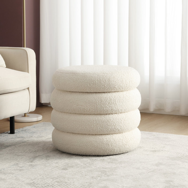 Leiani 51.1cm Wide Tufted Standard Ottoman, White Boucle