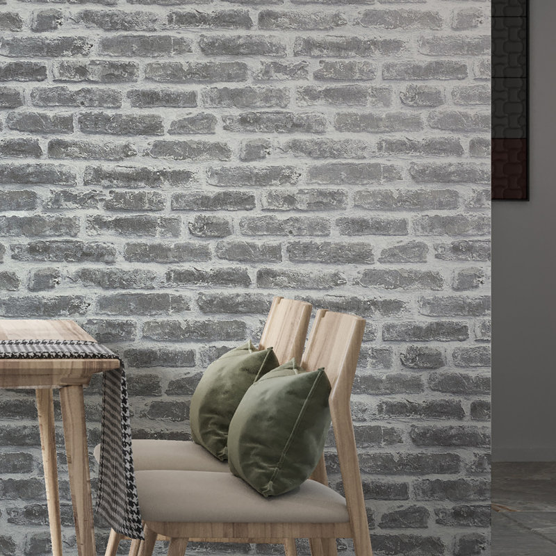 Olio Exposed Brick 33' L x 21" W Wallpaper Roll, White/Beige