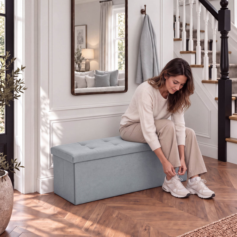 110 cm W Foam Padding Ottoman, Light Gray