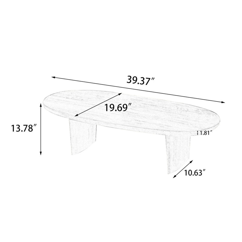 Table basse noire en bois massif ovale, Noir, H 13,78 po x L 39,37 po x l 19,69 po