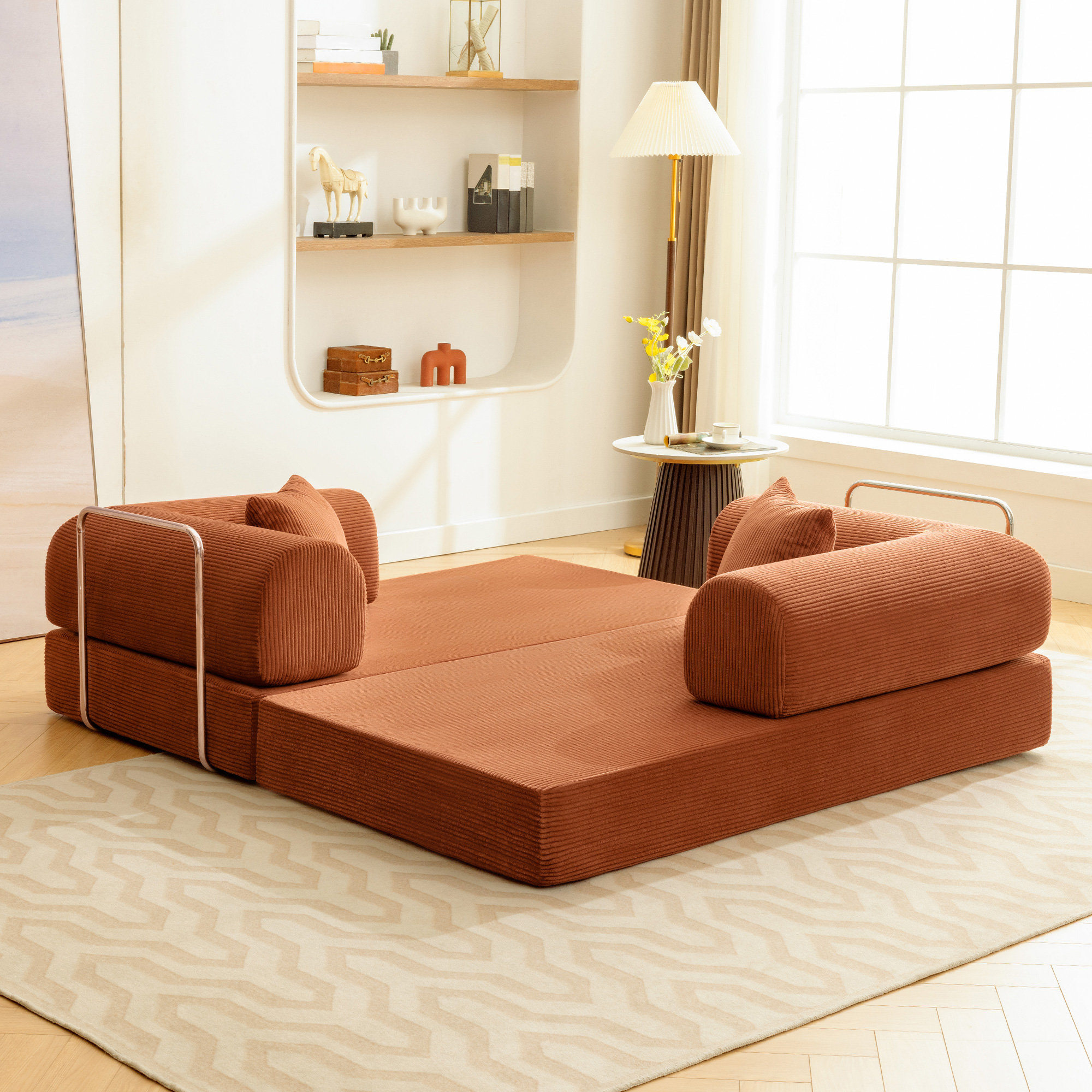 Latitude Run® Foldable Three Person Fabric Sofa Bed, high Rebound ...