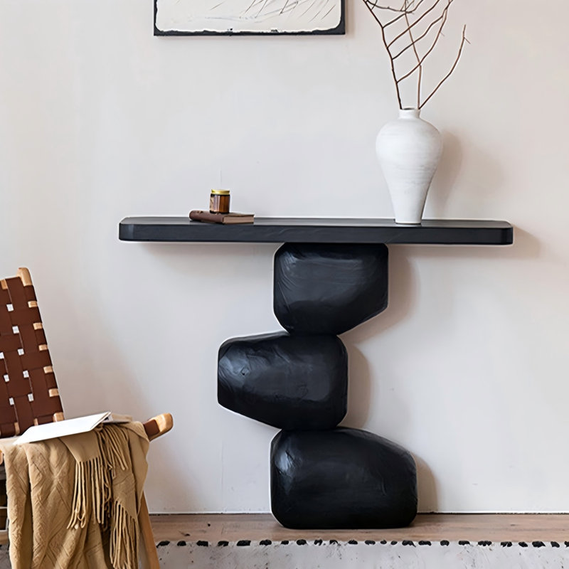 Console Mid-Century moderne en bois massif noir, 39.37, Noir