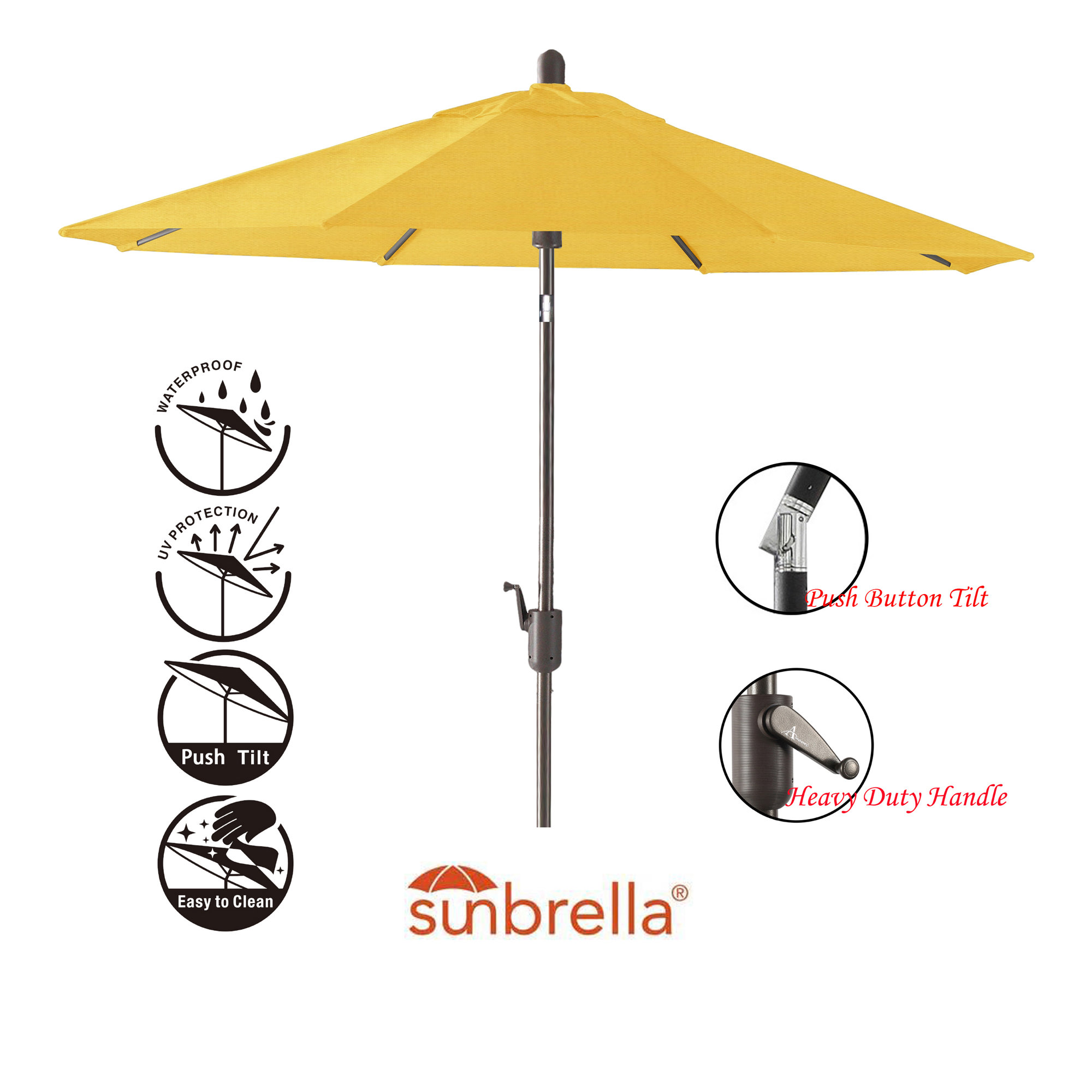 Natalie 8' 8" Market Sunbrella® Umbrella, Canvas Sunflower Yellow Sunbrella® Canvas, Starring Gray