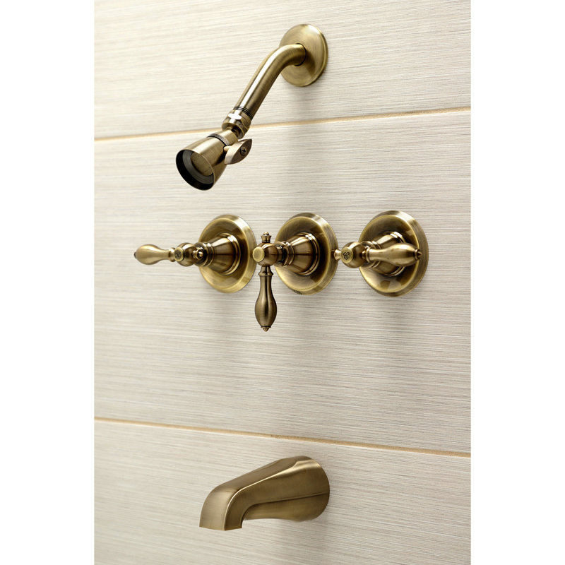 Kingston Brass American Classic Triple-Handle Tub and Shower Faucet, Antique Brass