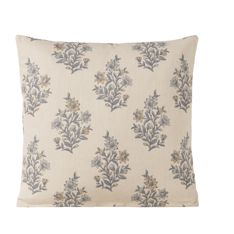 Coussin en polyester Weatherford, Encre florale, Carré 16 po, Polyester