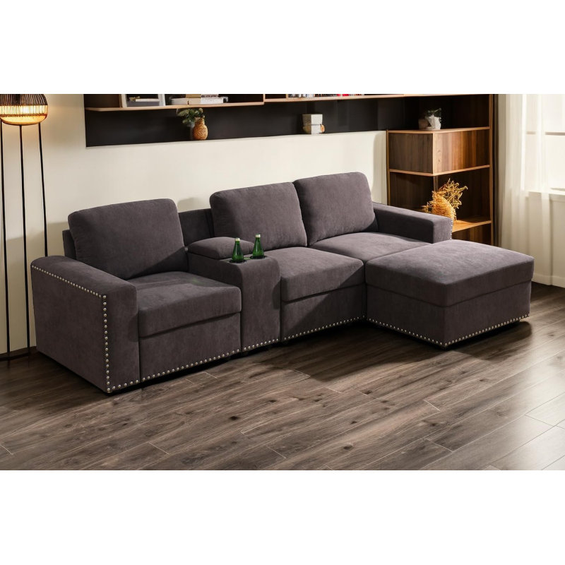 105" Wide 5-Piece Flannel Configurable Living Room Modular Corner Sectional With Ottoman