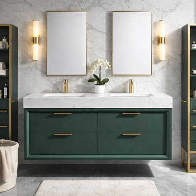 Dunstanburgh 48'' Double Bathroom Vanity with LED Light and Engineered Stone Top 