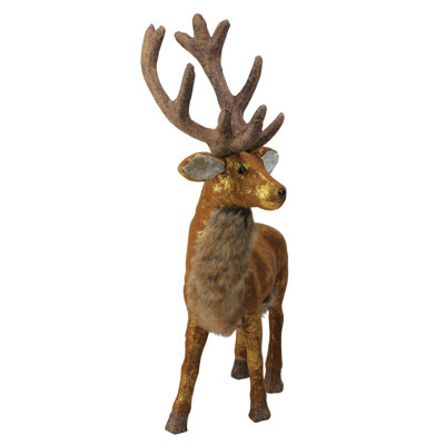 Figurine de plateau de table de Noël en forme de renne brun et doré 24 po