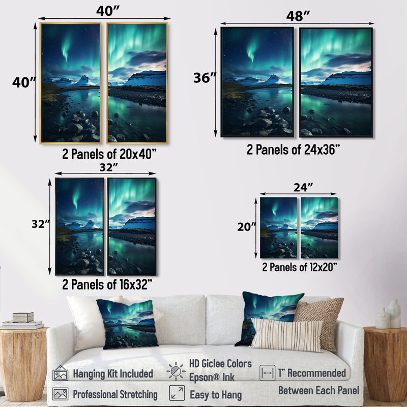 Islandais Borealis «Winter», art mural vert, H 36 po x l 48 po, Reproduction encadrée sans passe-partout, Noir
