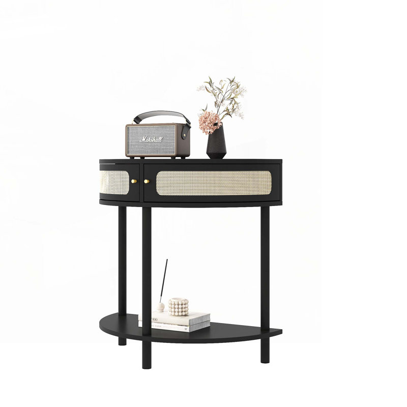 Unique Half Moon Design End Table with Sliding Door,Elegant Semi-circle Entryway
