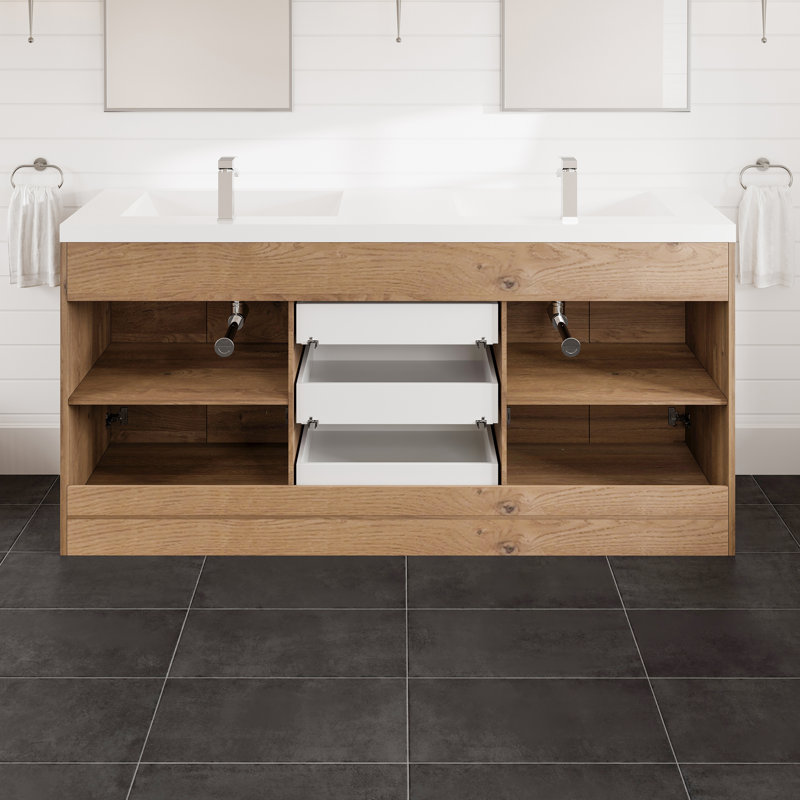 Ensemble de meuble-lavabo double Wauconda, Chêne naturel, 84"