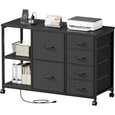 6 Drawer File Cabinet With Charging Station Rolling Printer Stan...